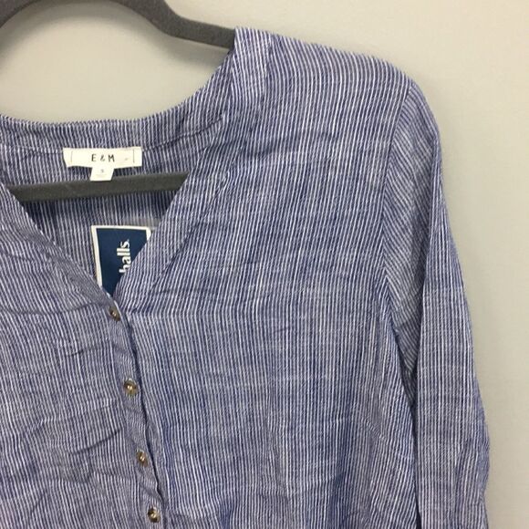 E&M | Blue Stripe Tie Front Button Shirt | S - Picture 2 of 5